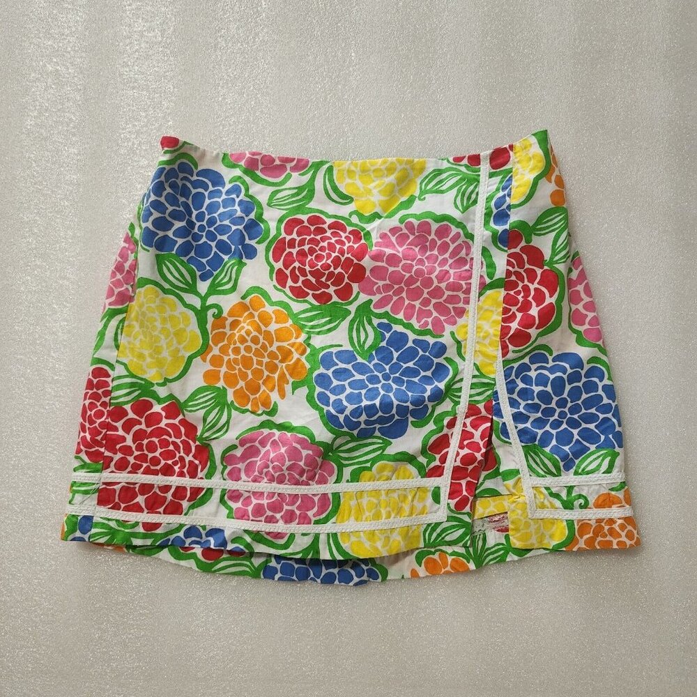 Lilly Pulitzer Skort Hydrangea Multicolor Floral Lace Trim Elastic Girls Size 16